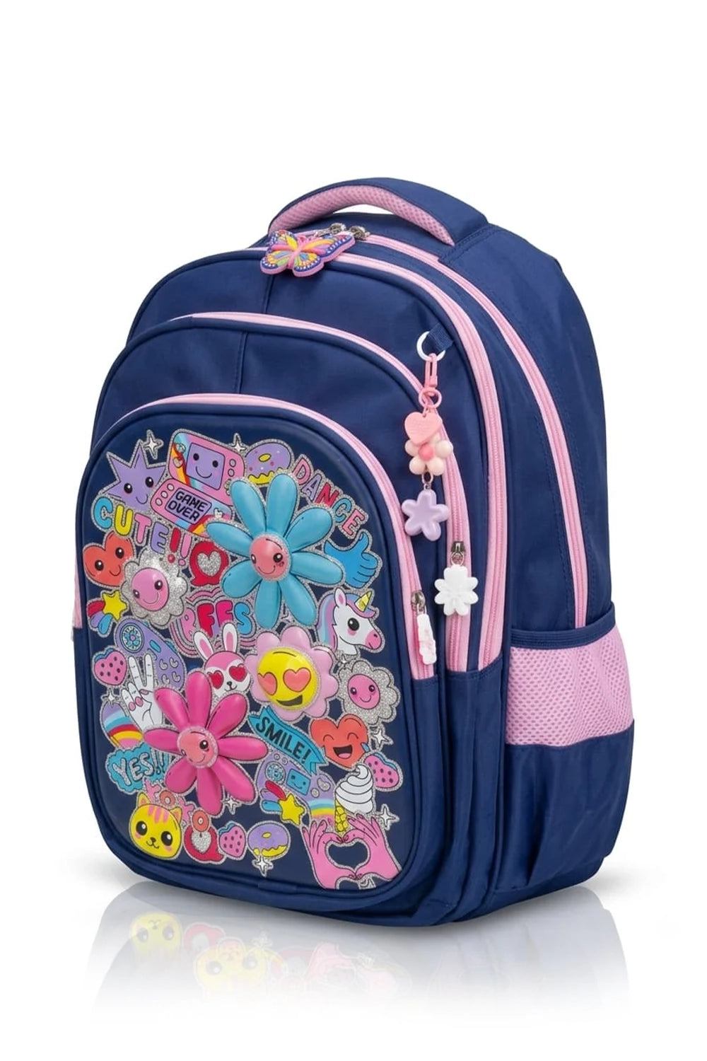Floral & Stickers 3D School Backpack for Girls