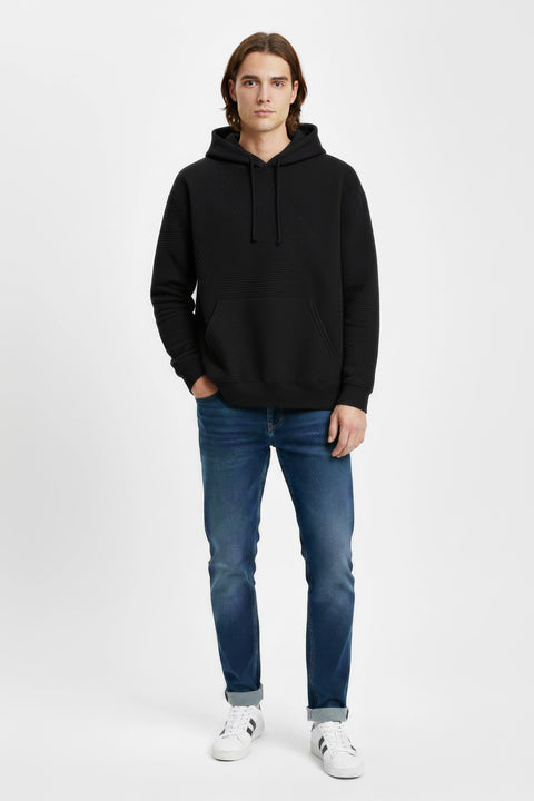 Men Branded Pullover Hoodie - Black