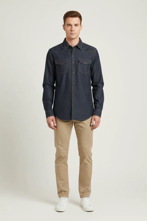 Men Denim Shirt Double Pocket MDS23-02 - D.Grey