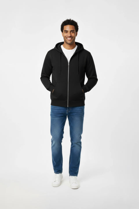 Men Branded Zipper Hoodie - Black