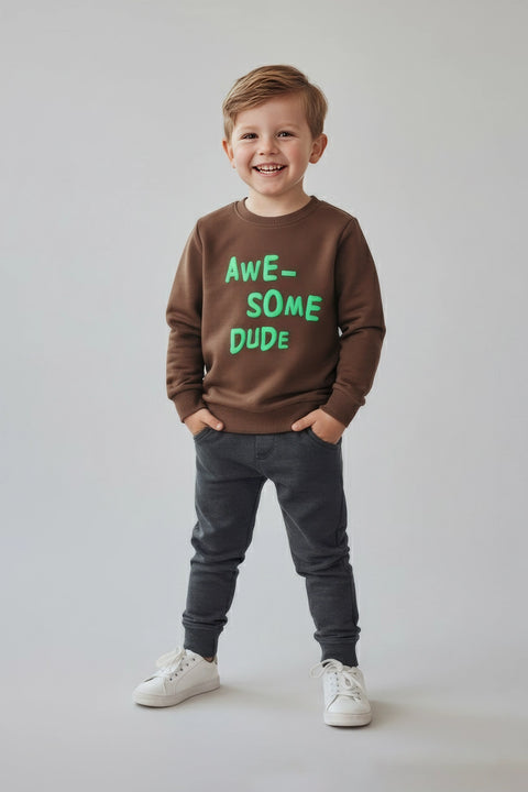 Boys Front Printed Sweatshirt BSS23-01 - Brown