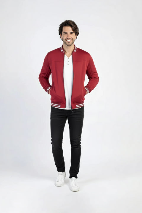 Men Pique Zipper Jacket MJT02 - Burgundy