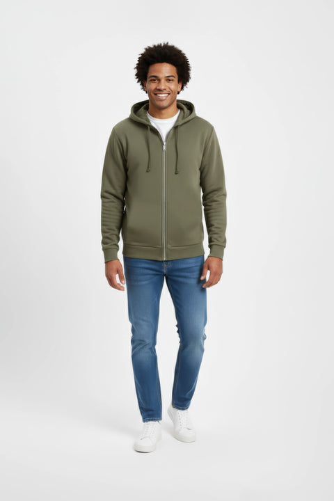 Men Branded Zipper Hoodie - Green