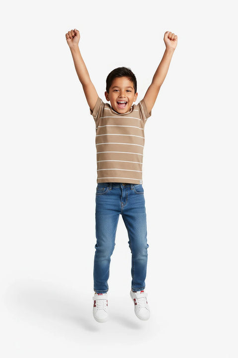 Boys Branded Lining T-Shirt - Brown and White
