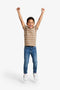 Boys Branded Lining T-Shirt - Brown and White