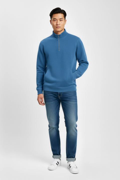 Men Branded Mock Neck - Denim Blue