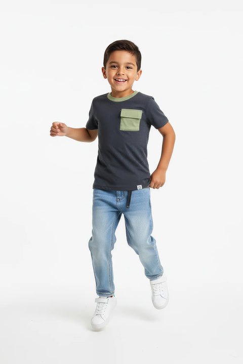 Boys Branded basic T-Shirt - Grey & Green
