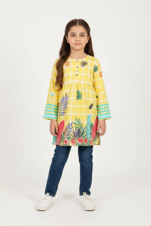 Girls Digital Printed Cotton Frock GS23-9 - Yellow