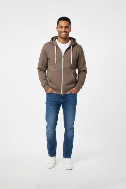 Men Branded Zipper Hoodie - Brown