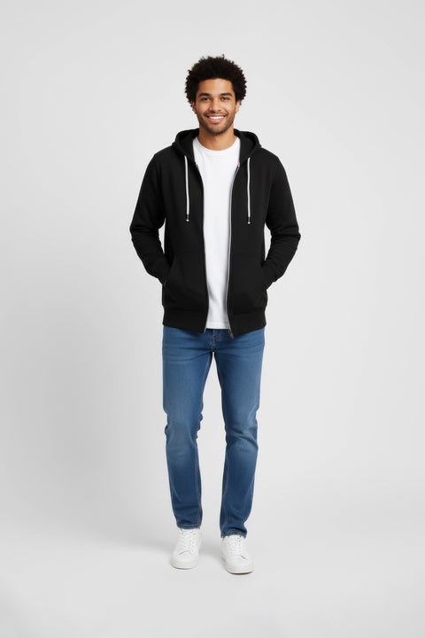Men Branded Zipper Hoodie - Black
