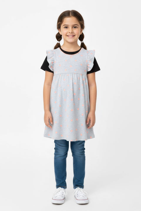 Girls Branded Graphic Frock - Heather Gray
