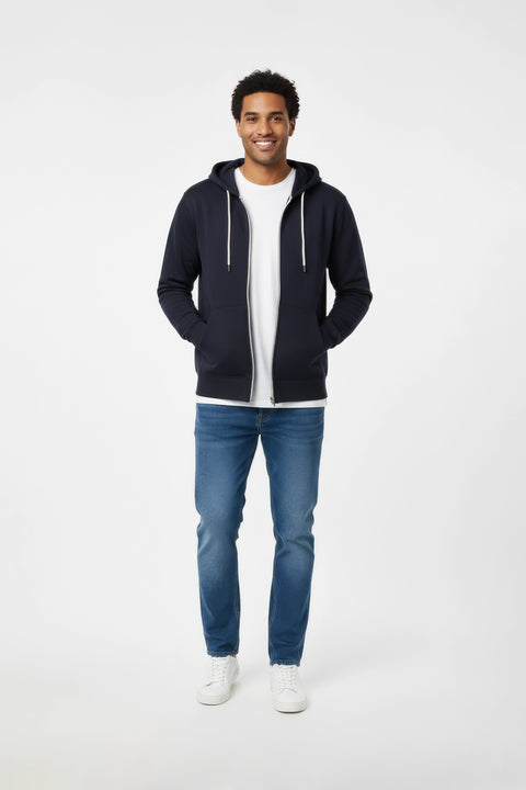 Men Branded Zipper Hoodie - Navy