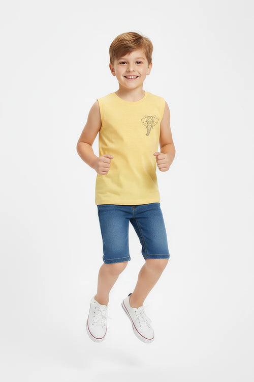 Boys Branded Graphic Sando - Yellow