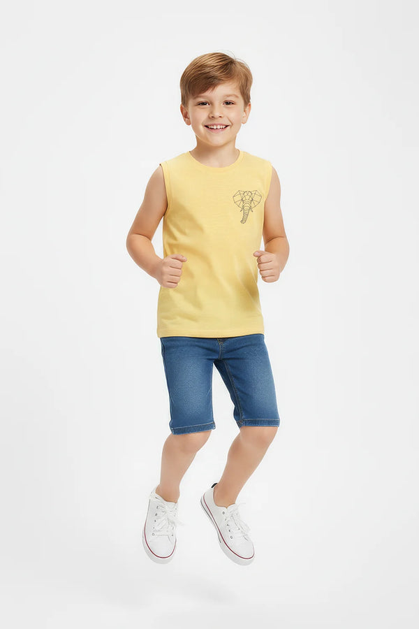 Boys Branded Graphic Sando - Yellow