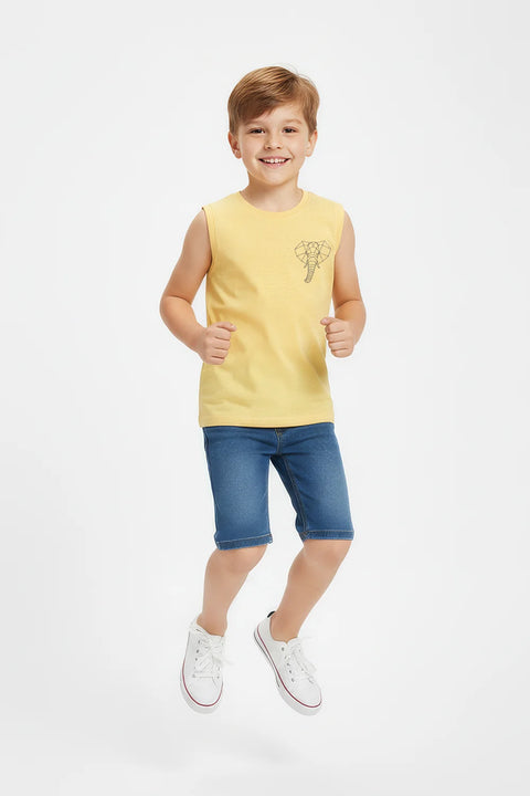 Boys Branded Graphic Sando - Yellow