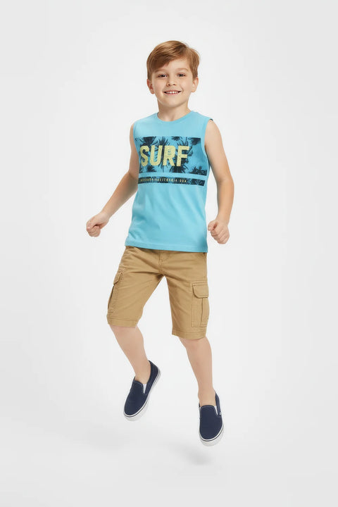 Boys Branded Graphic Sando - Sky Blue