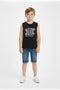 Boys Branded Graphic Sando - Black