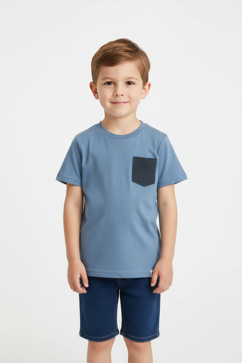 Boys Branded basic T-Shirt - Dusty Blue