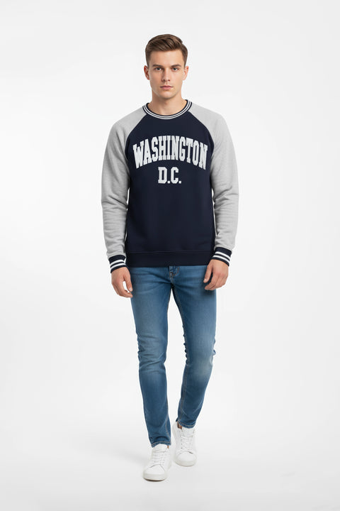 Men Branded Raglan Graphic Sweatshirt - Navy