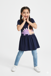 Girls Branded Graphic Frock - Navy