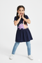 Girls Branded Graphic Frock - Navy