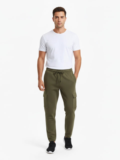 Men Branded Fleece Cargo Trouser - Olive
