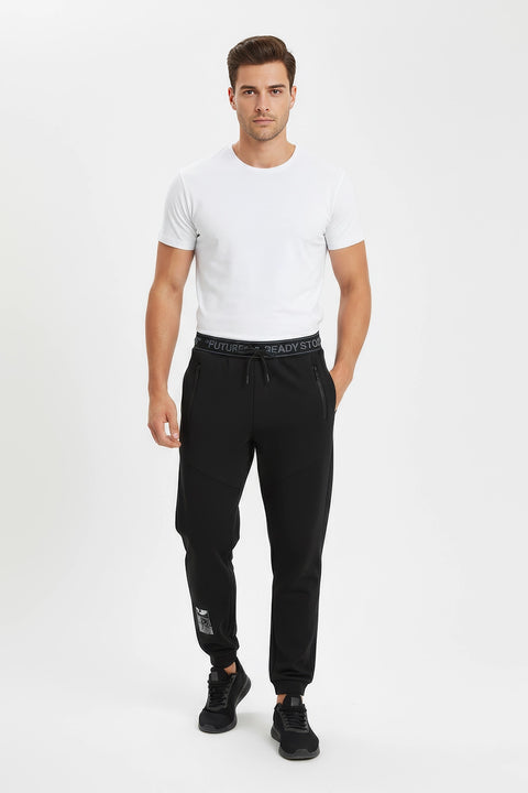Men Branded Graphic Trouser - Black