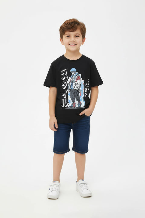Boys Branded Graphic T-Shirt - Black