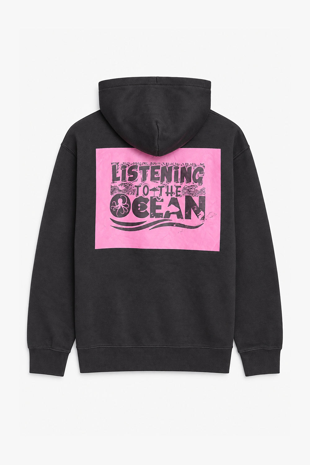 Men Branded Graphic Pullover Hoodie - Black