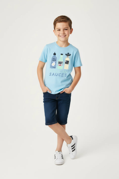 Boys Branded Graphic T-Shirt - Sky Blue