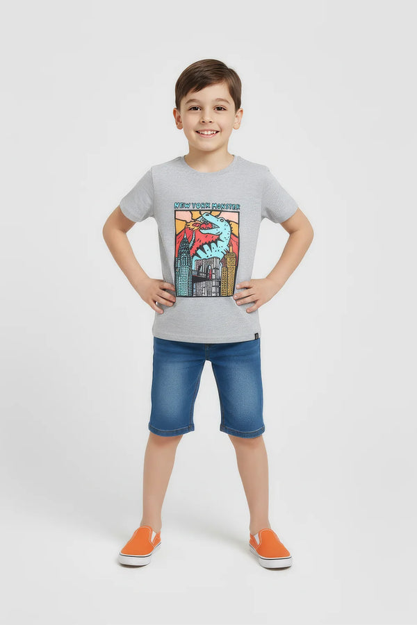 Boys Branded Graphic T-Shirt - Heather Grey