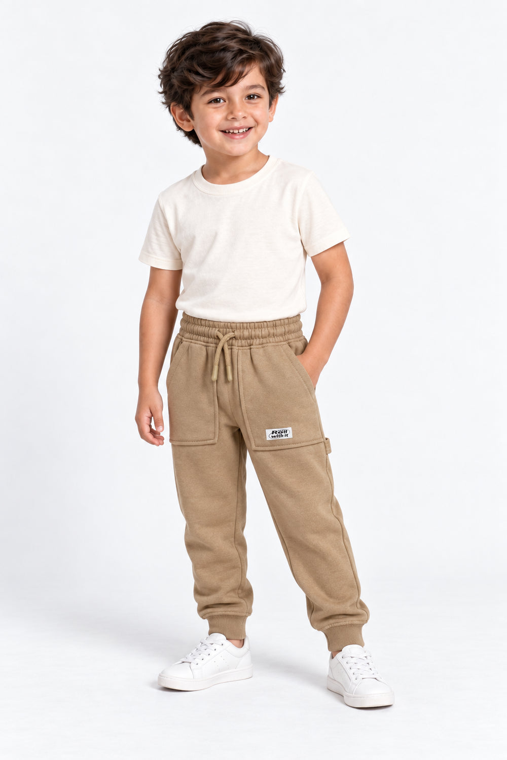 Boys Branded Fleece Trouser - Beige