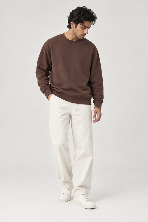 Men Breanded Fleece Basic Sweatshirt - Brown