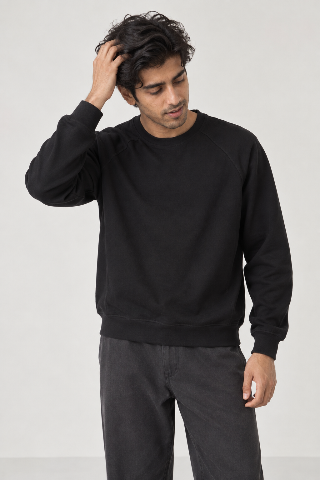 Men Branded Fleece Sweatshirt - Black