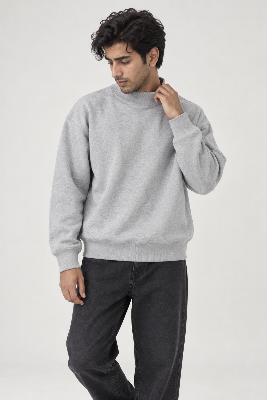 Men Branded Fleece High Neck - Grey