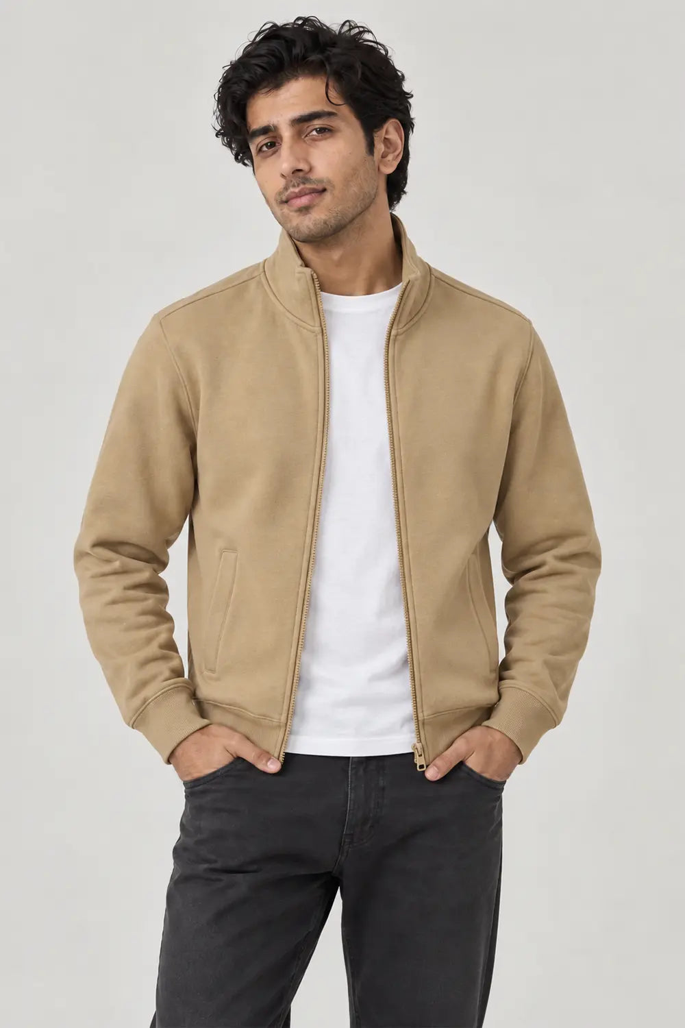 Men Branded Zipper - Camel