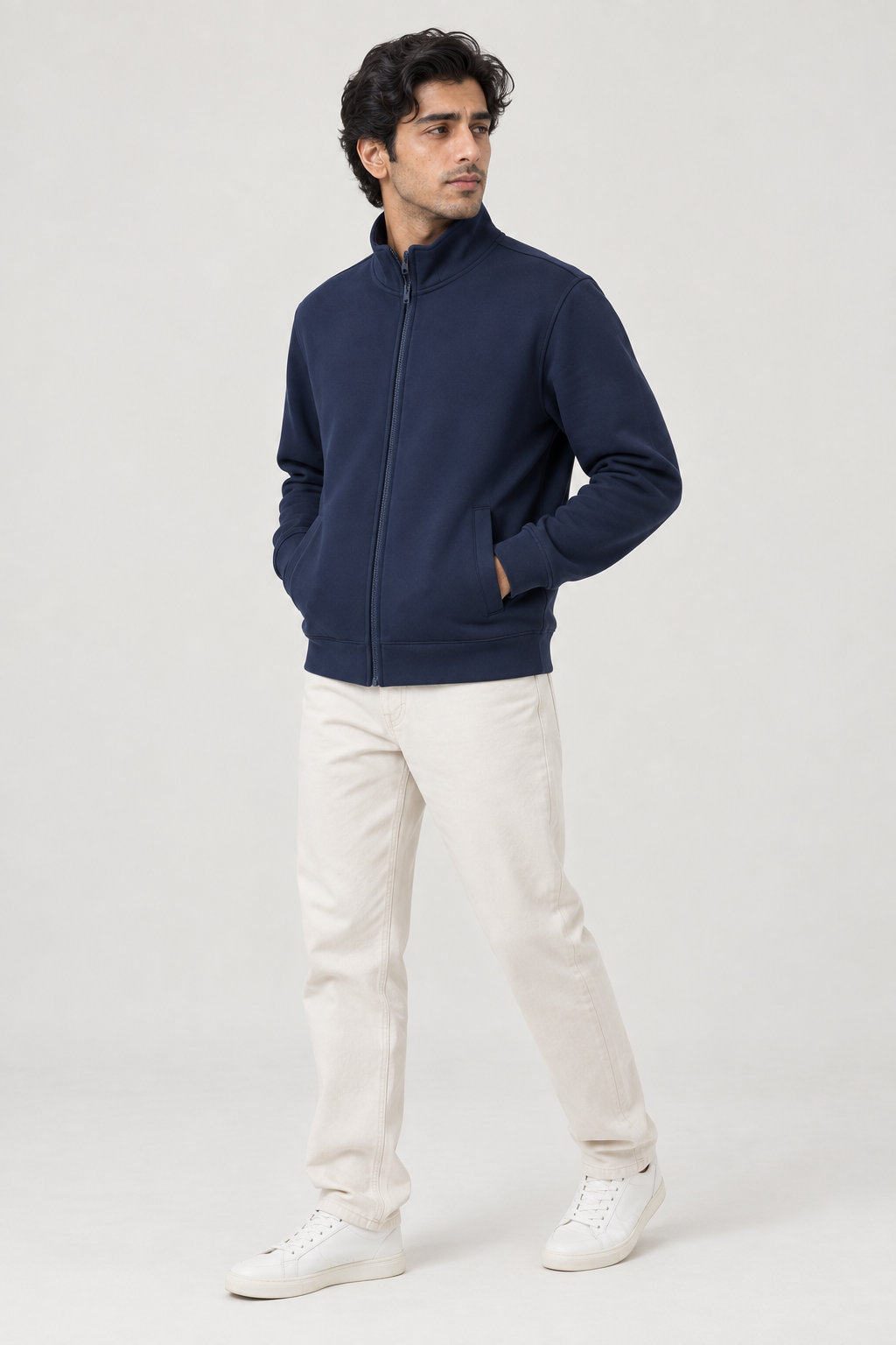 Men Branded Zipper - Navy