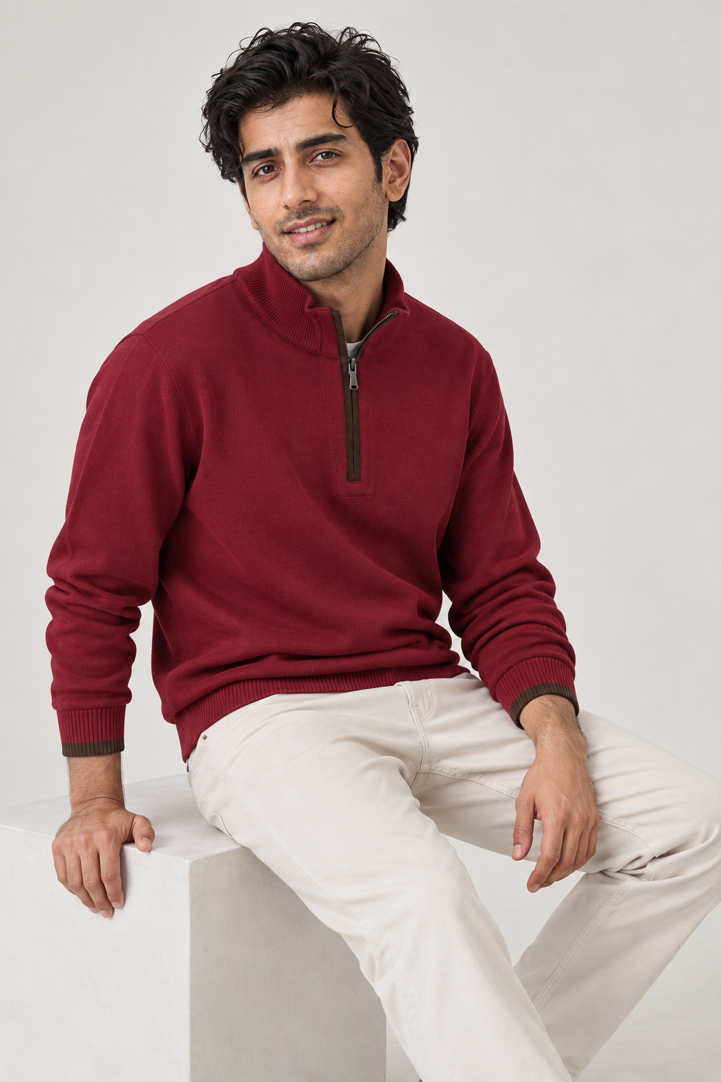 Men Branded Mockneck - Maroon