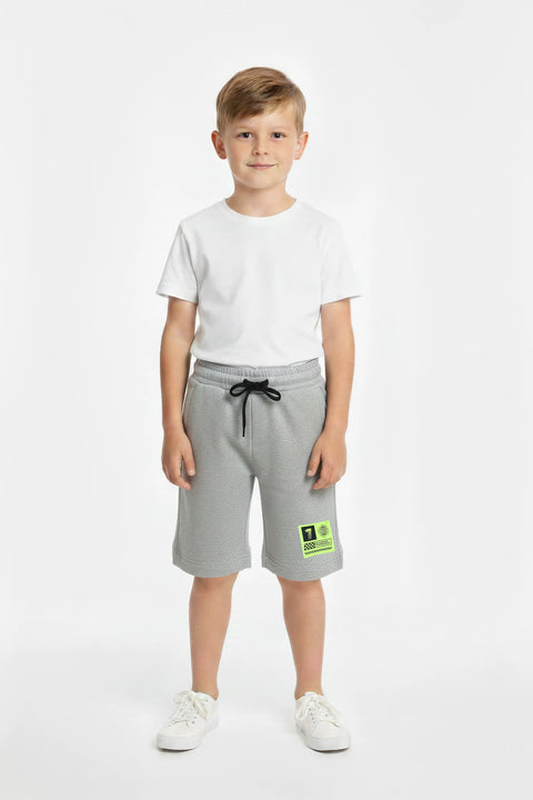 Boy Branded Graphic Short - Heather Grey