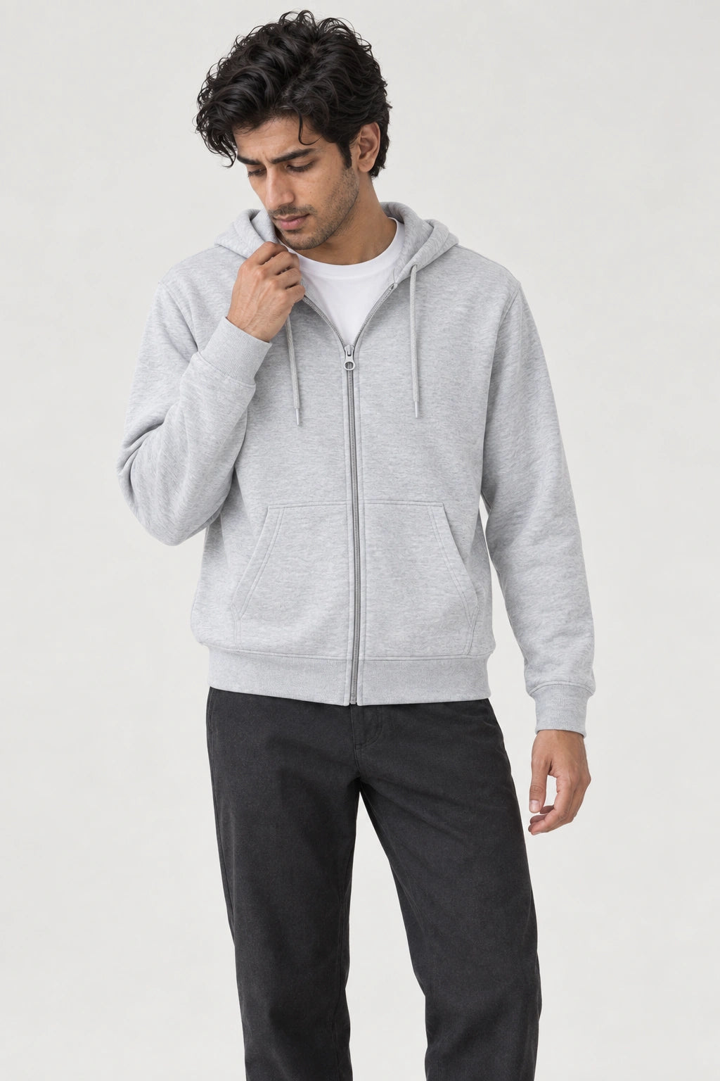 Men Branded Hoodie Zipper - L/Grey