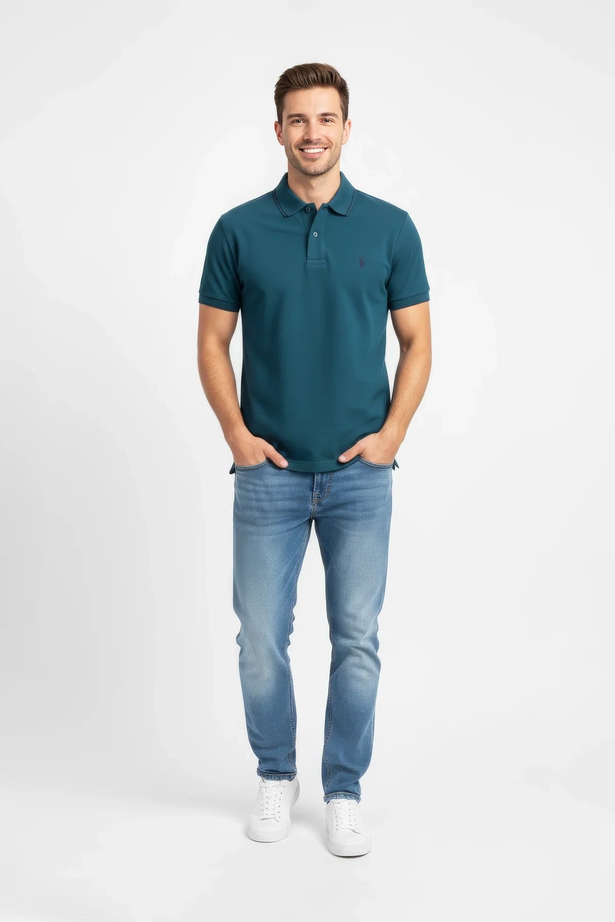 Men Pique Polo - D/green