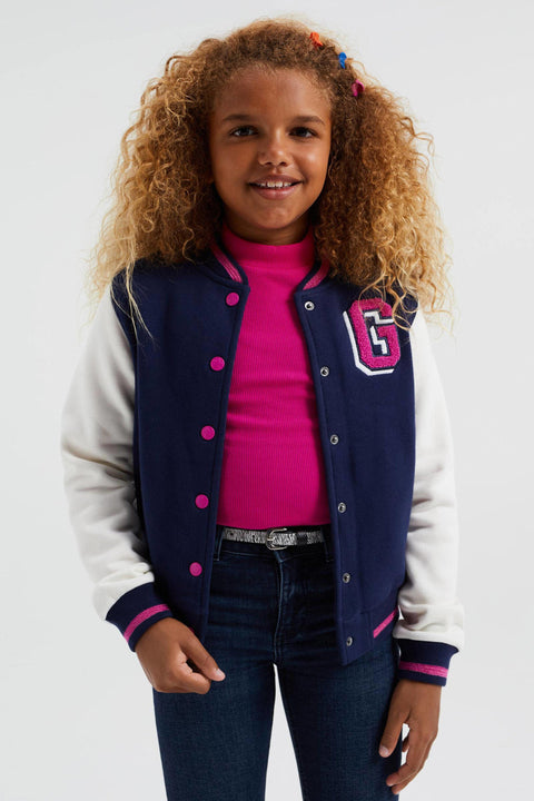 Girl Branded Embellish Jacket - Navy