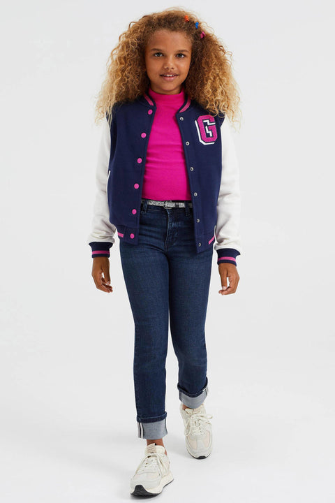 Girl Branded Embellish Jacket - Navy