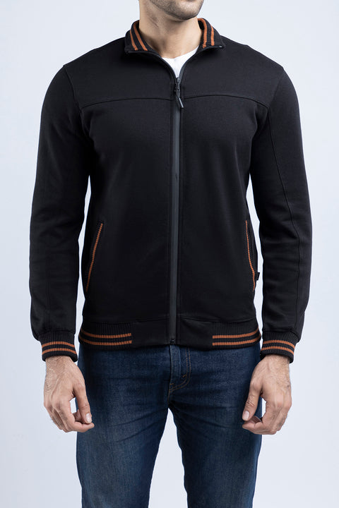 Men Pique Mockneck Jacket MMT09 - Black