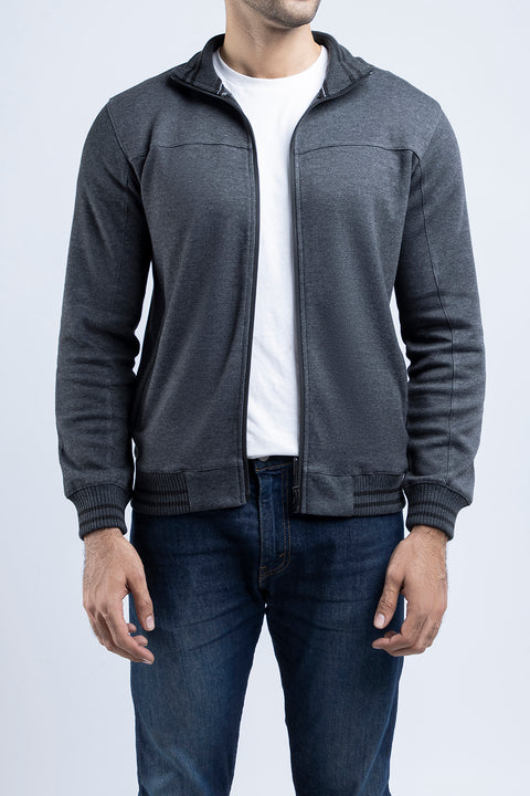 Men Pique Mockneck Jacket MMT09 - Charcoal