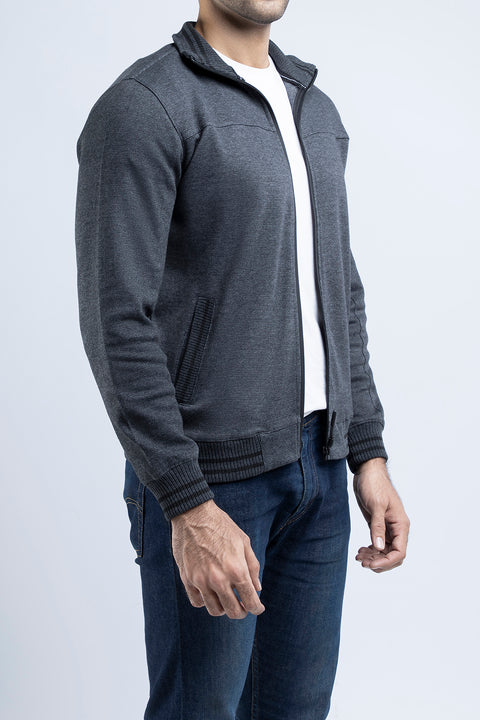 Men Pique Mockneck Jacket MMT09 - Charcoal