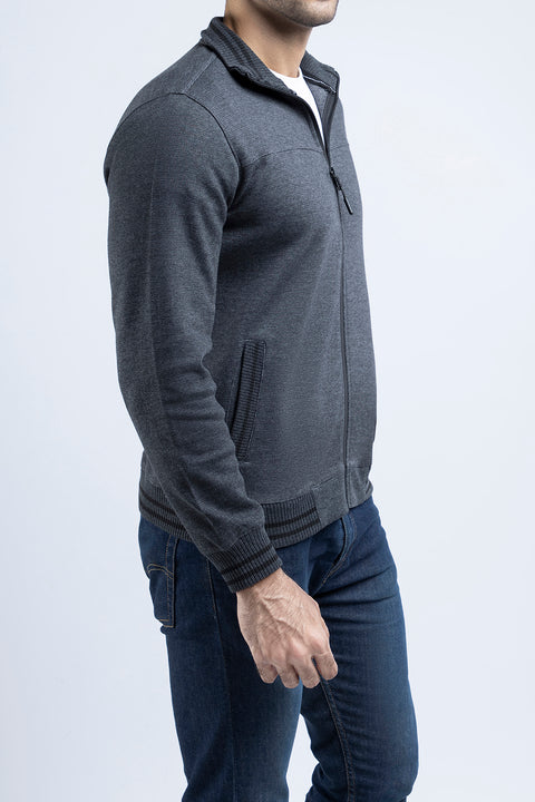 Men Pique Mockneck Jacket MMT09 - Charcoal