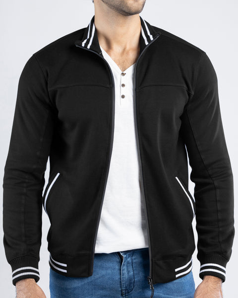 Men Quilt Tipping Zipper Mocknek MMQT06 - Black