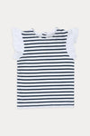 Girls Branded Stripe T-Shirt  - White & Navy