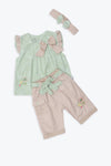 Girls Embellish Graphic 2-Piece Suit With Hairband - Green